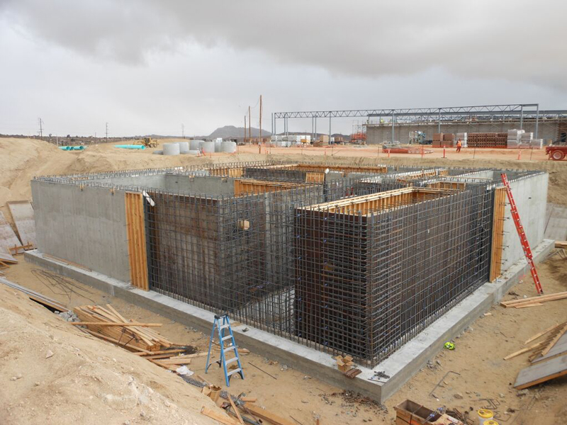 Treatment basin required over 900 cubic yards of concrete to construct