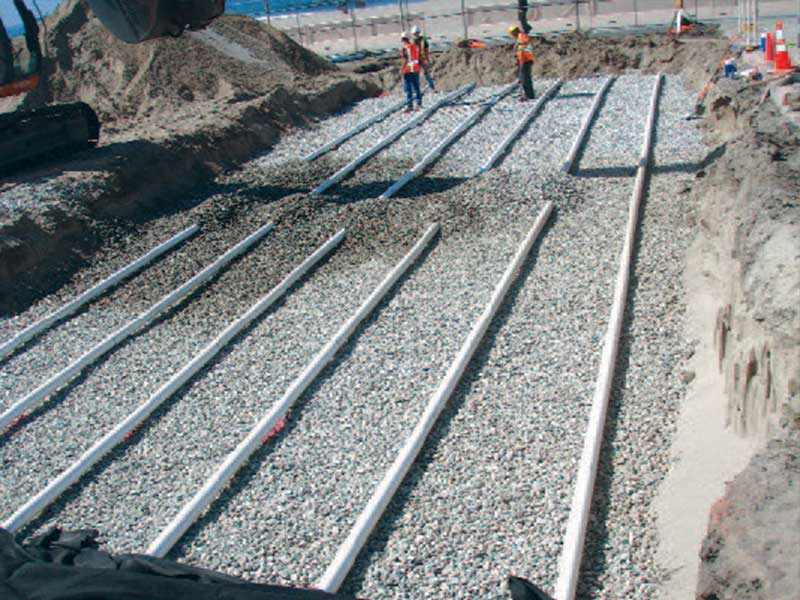 Drainfield wastewater piping at Zuma Beach, Malibu